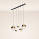 s.luce Orb Esstisch-Hängeleuchte 5-flammig 160cm in modernem Design mit fünf schimmernden Kugeln.