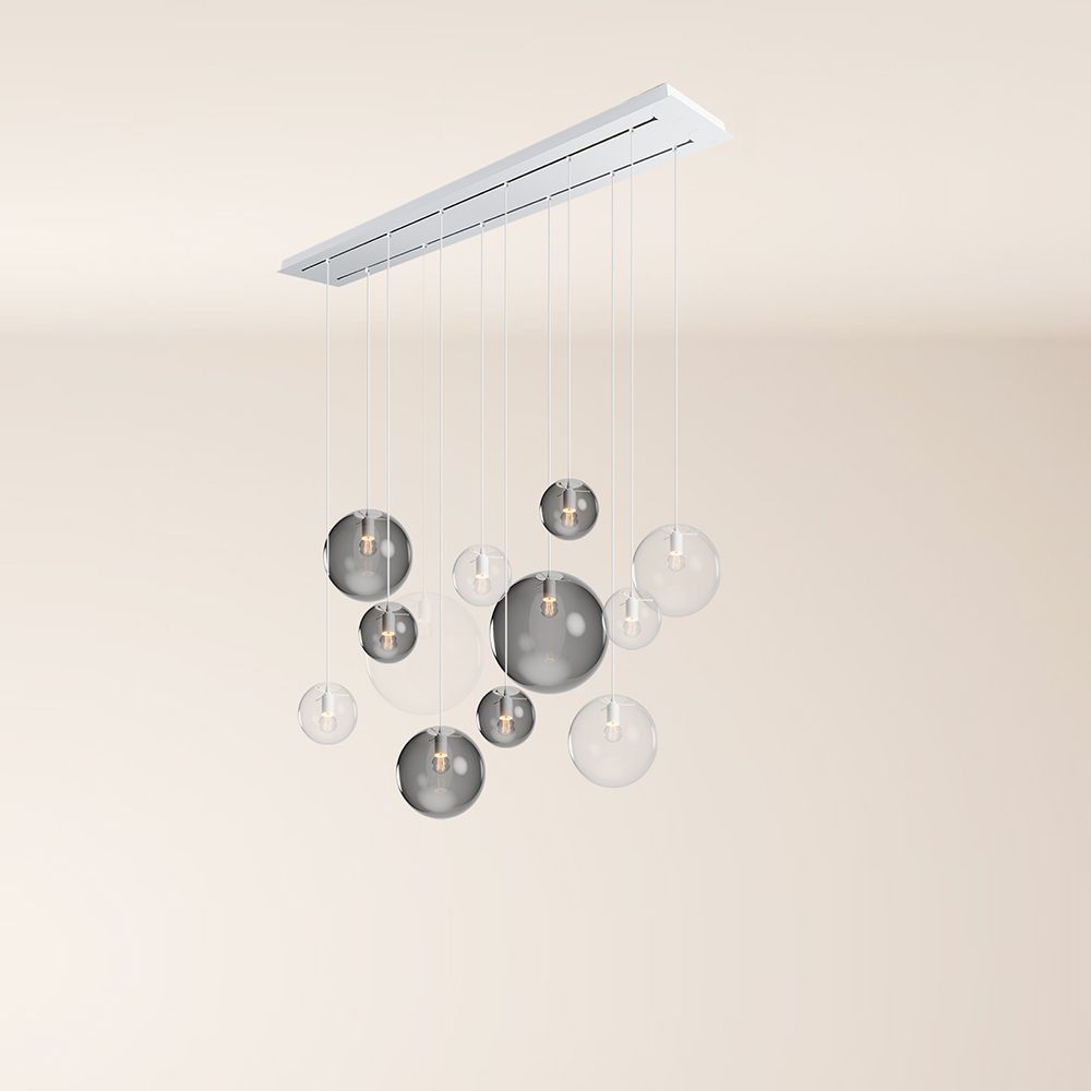 Orb Esszimmerlampe 12-flammig 160cm 2-reihig s.luce Rauch/Klar Weiß