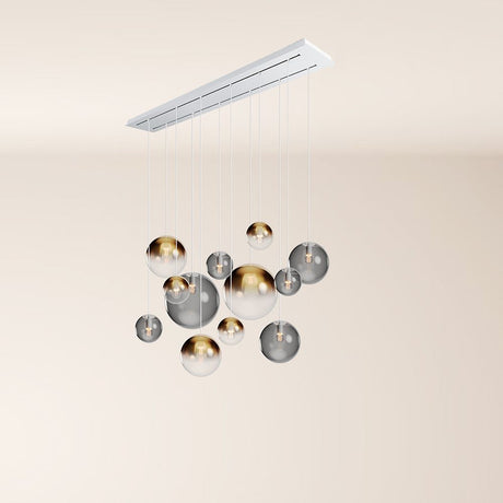 s.luce Orb 12-flammige Pendelleuchte mit gold- und grauem Glaskugeldesign, moderne Esszimmerlampe, 160 cm.