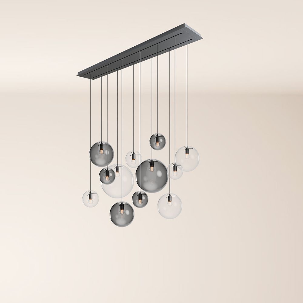 Orb Esszimmerlampe 12-flammig 160cm 2-reihig s.luce Rauch/Klar Schwarz