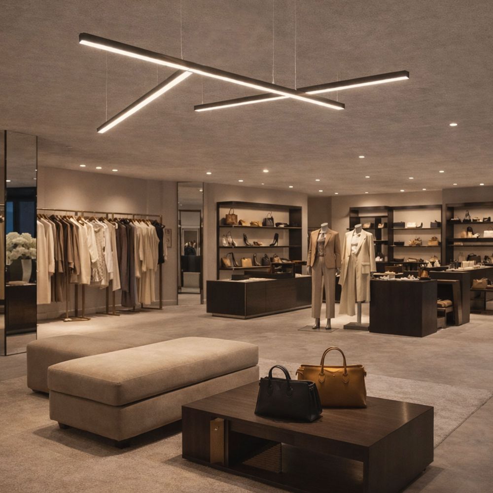 s.luce Oris LED linear light office pendant lamp XL made to measure 4000K in a trendy shop.