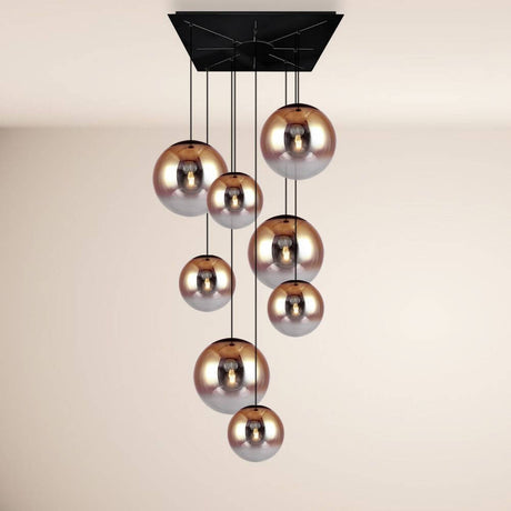 s.luce Progress XL Galerieleuchte 8-flammig mit Modular Baldachin - elegante Glaskugelleuchte in schwarz.