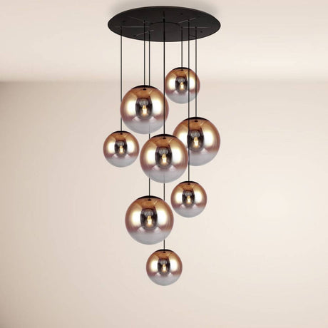 s.luce Progress XL Galerieleuchte 8-flammig mit Modular Baldachin, elegante Glaskugeln in verschiedenen Größen.