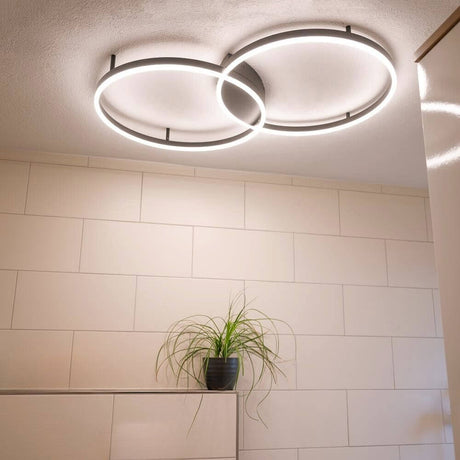 s.luce Lampada da soffitto LED a anello 2 fiamme in design moderno con due anelli e illuminazione LED.