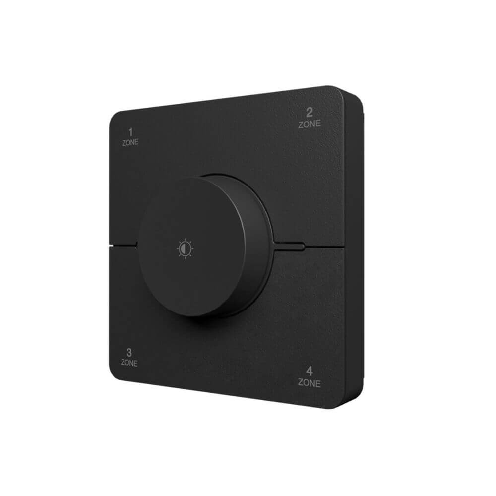Alt Tag: s.luce Smart-Dim 4-Zonen Wand- & Fernbedienung schwarz, zentraler Drehregler zur stufenlosen Dimmen und Zonenwahl