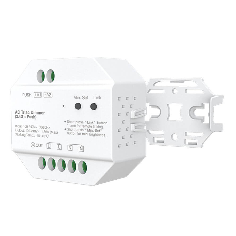 s.luce Smart-Dim Triac Funk-Controller 230V mit Push-Dimmer kompakter 230V Phasenabschnittsdimmer zur Funk-Nachrüstung