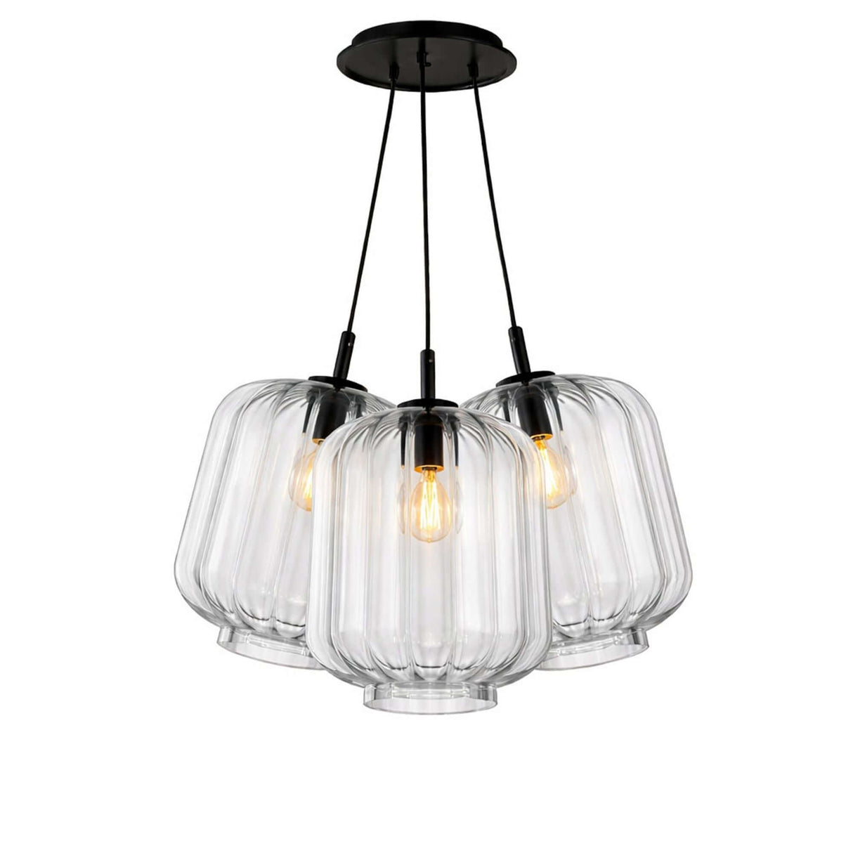 s.luce Velo Cluster Glas-Pendelleuchte 3-flammig 3x25cm mit drei Glasleuchten in markanter Form.