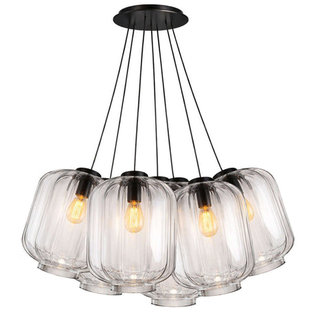 s.luce Velo Cluster Glas-Pendelleuchte 7-flammig 7x25cm mit voluminösen Glasleuchten in traubenförmiger Anordnung.