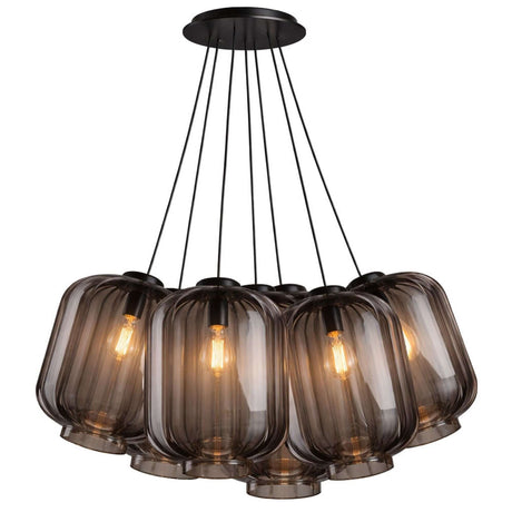 s.luce Velo Cluster Glas-Pendelleuchte 7-flammig 7x25cm mit sieben rauchglas Leuchten und Kabeln
