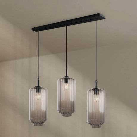 s.luce Velo Esstisch-Pendelleuchte 3-flammig 120cm Ø 18cm in modernem Design mit dreifach Glasleuchten.