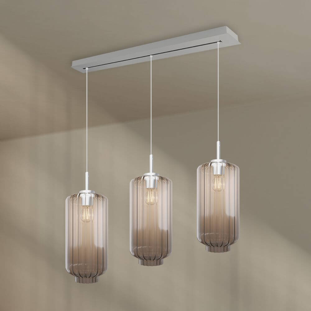 s.luce Velo Esstisch-Pendelleuchte 3-flammig 120cm Ø 18cm in modernem Design mit drei Glasleuchten