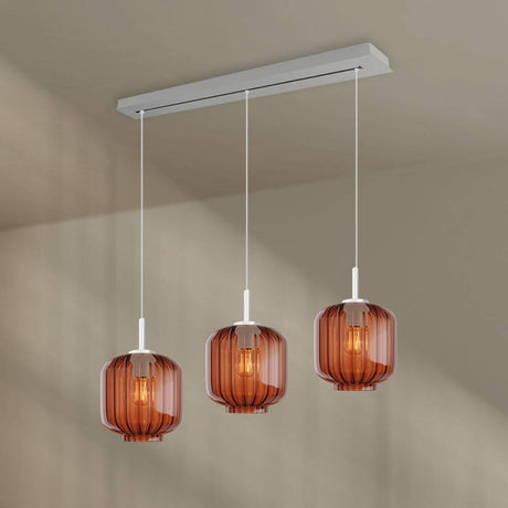 s.luce Velo Esstischlampe 3-flammig Baldachin 120cm Ø 20cm mit eleganten Glaskörpern in Orange.