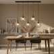 s.luce Velo Esstischlampe 5-flammig 160cm Baldachin Ø 20cm über modernem Essbereich