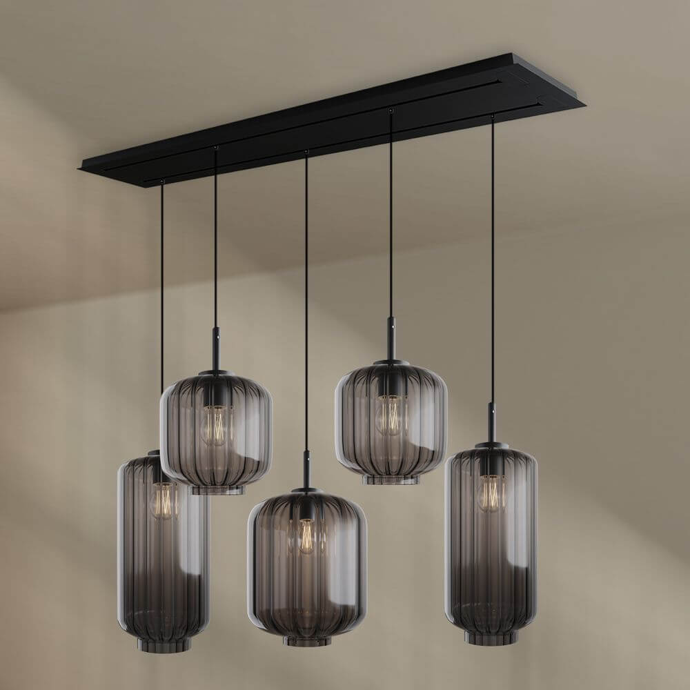 s.luce Velo Esszimmerlampe 5-flammig 2-reihig 160cm Ø 18/20/25cm - elegante Hängeleuchte für Essbereich