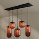 s.luce Velo Esszimmerlampe 5-flammig 2-reihig 160cm Ø 18/20/25cm mit fünf hängenden Glaskugeln in orange