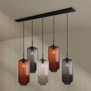s.luce Velo Suspension pour table à manger à 5 flammes 160 cm cache-piton Ø 18 cm avec élégantes suspensions en verre dans différentes couleurs