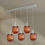 s.luce Velo Esstischlampe 5-flammig 160cm Baldachin Ø 20cm mit fünf eleganten Glasleuchten in modernem Design.