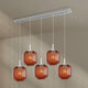 s.luce Velo Esstischlampe 5-flammig 160cm Baldachin Ø 20cm mit eleganten Glasleuchten in Orange