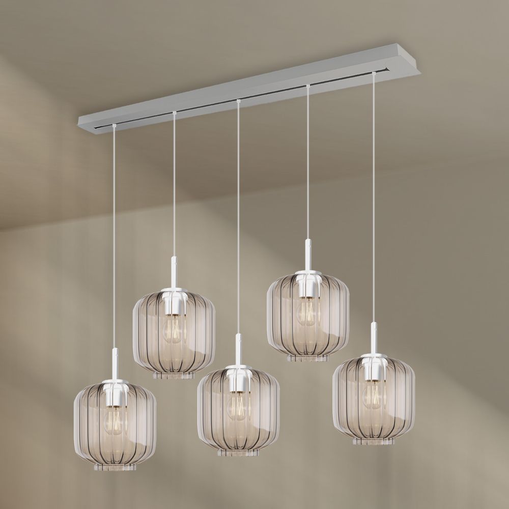 s.luce Velo Esstischlampe 5-flammig 160cm Baldachin Ø 20cm moderne Hängeleuchte mit Glasleuchten