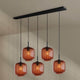 s.luce Velo Esstischlampe 5-flammig 160cm Baldachin Ø 20cm mit eleganten Glasleuchten über dem Esstisch.