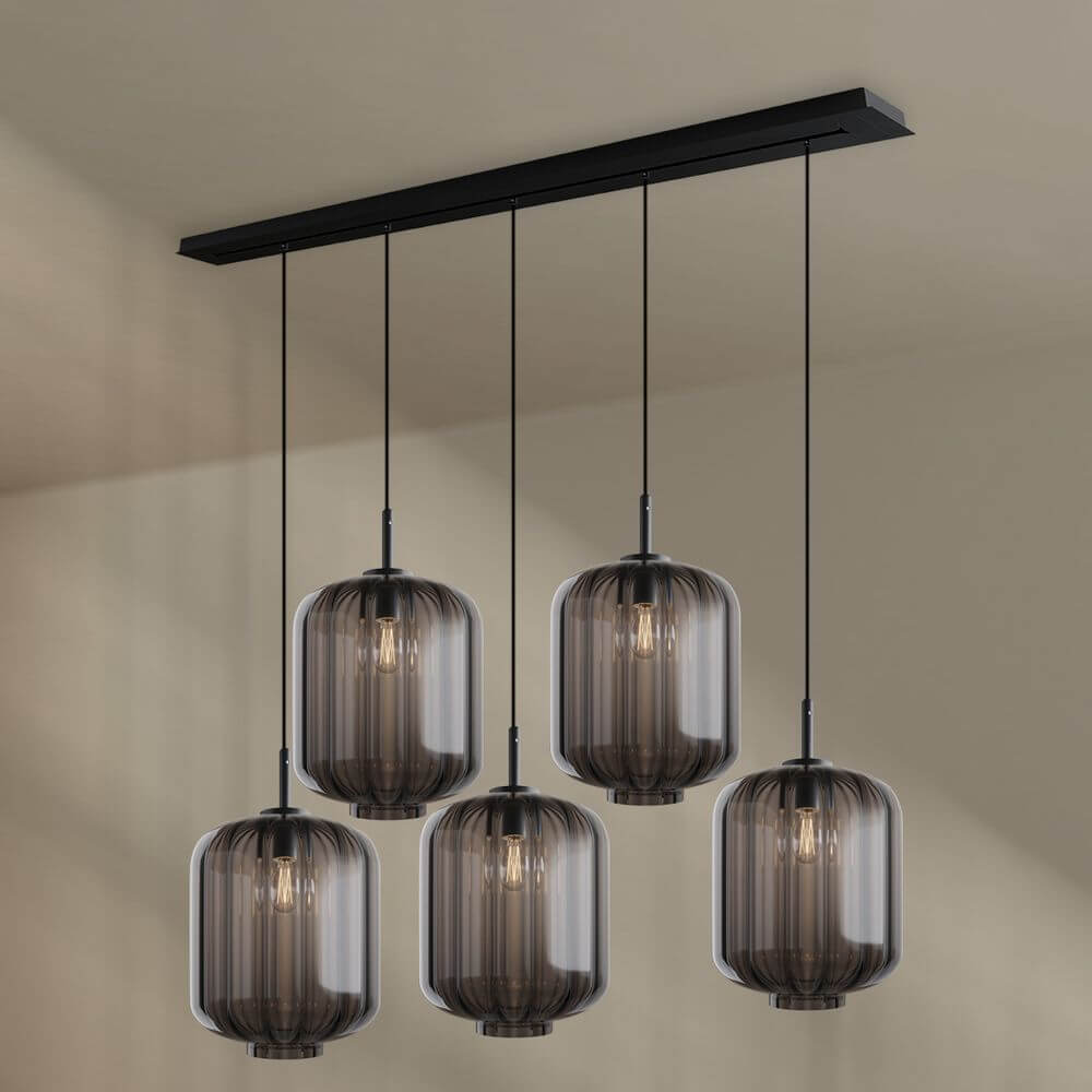s.luce Velo Esszimmerleuchte 5-flammig Baldachin 160cm Ø 25cm mit eleganten Glasleuchten und harmonischer Lichtverteilung