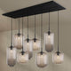 s.luce Velo Esstischleuchte 8-flammig 200cm 3-reihig Ø 18/20/25cm, moderne Lampe mit eleganten Glaskörpern.