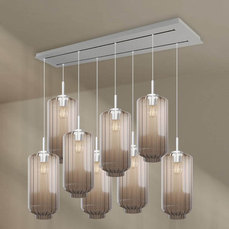 s.luce Velo Esstischlampe 8-flammig 160cm 2-reihig Ø 18cm mit modernen Glasleuchten.