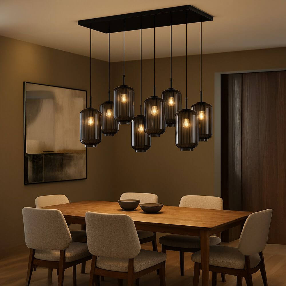 s.luce Velo Esstischlampe 8-flammig, 160 cm, moderne Pendelleuchte für stilvolle Essbereiche.