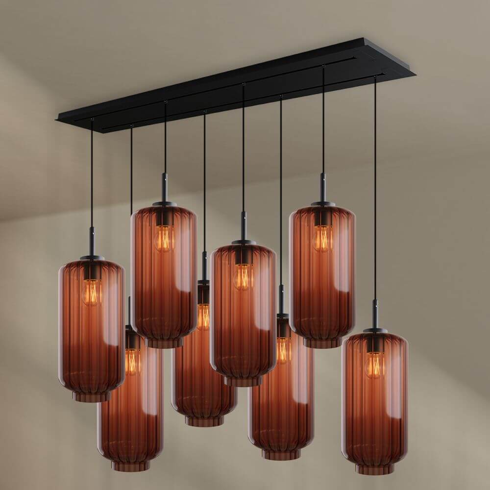 s.luce Velo Esstischlampe 8-flammig 160cm 2-reihig Ø 18cm mit eleganten Glaskörpern in zwei Reihen.