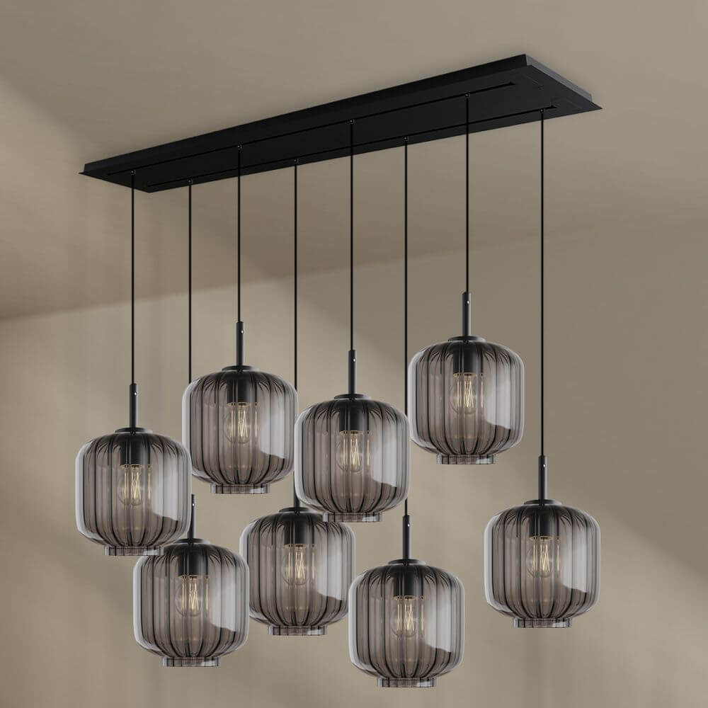 s.luce Velo Esszimmerlampe 8-flammig 160cm 2-reihig Ø 20cm in stilvollem Design mit mundgeblasenen Glas Pendelleuchten