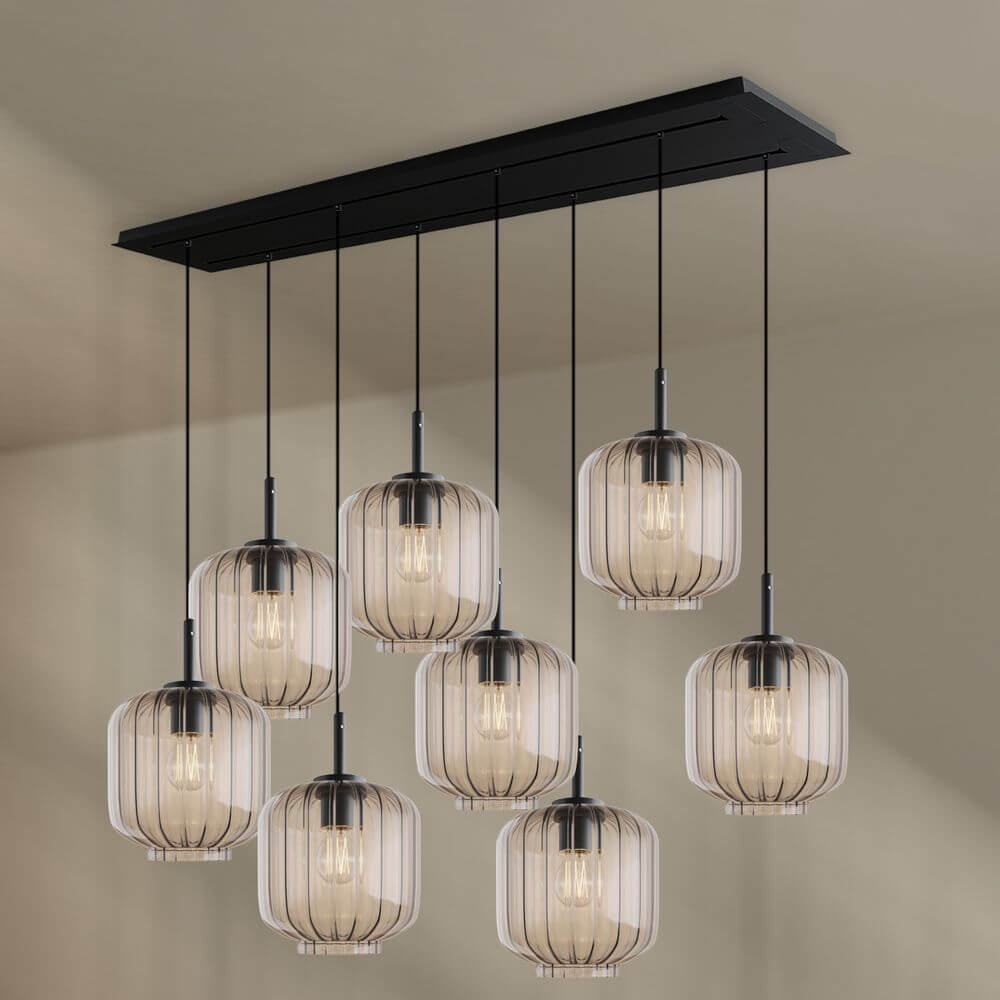 s.luce Velo Esszimmerlampe 8-flammig 160cm 2-reihig Ø 20cm mit eleganten Glas Pendelleuchten