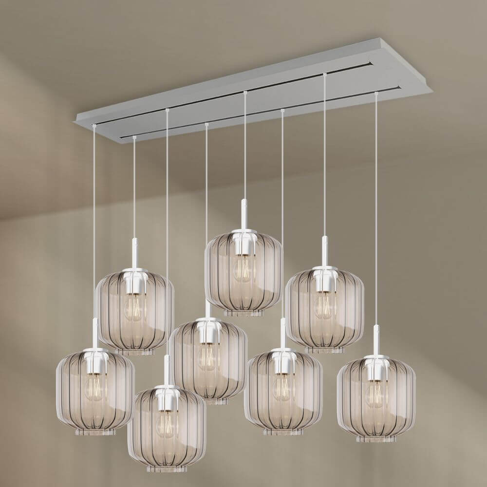 s.luce Velo Esszimmerlampe 8-flammig 160cm 2-reihig Ø 20cm mit eleganten Pendelleuchten