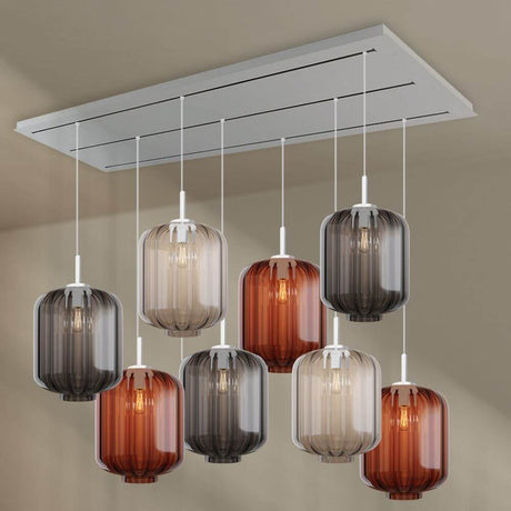 s.luce Velo Esszimmerleuchte 8-flammig 200cm 3-reihig Ø 25cm mit eleganten Glaskörpern.