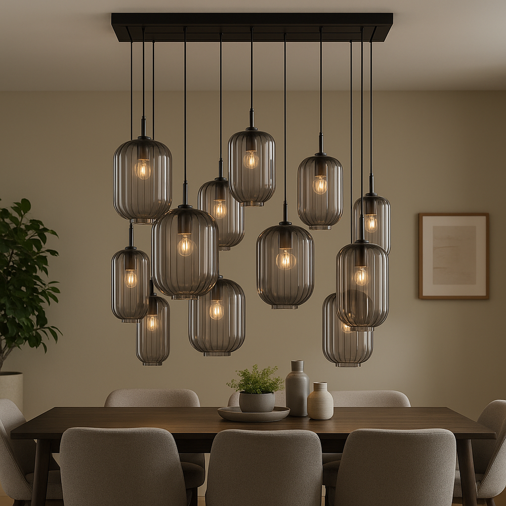 s.luce Velo lampada per sala da pranzo a 12 luci 200cm a 3 file Ø 18/20/25cm