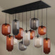 s.luce Velo Esszimmerlampe 12-flammig 200cm 3-reihig Ø 18/20/25cm mit eleganten Pendelleuchten aus Glas.