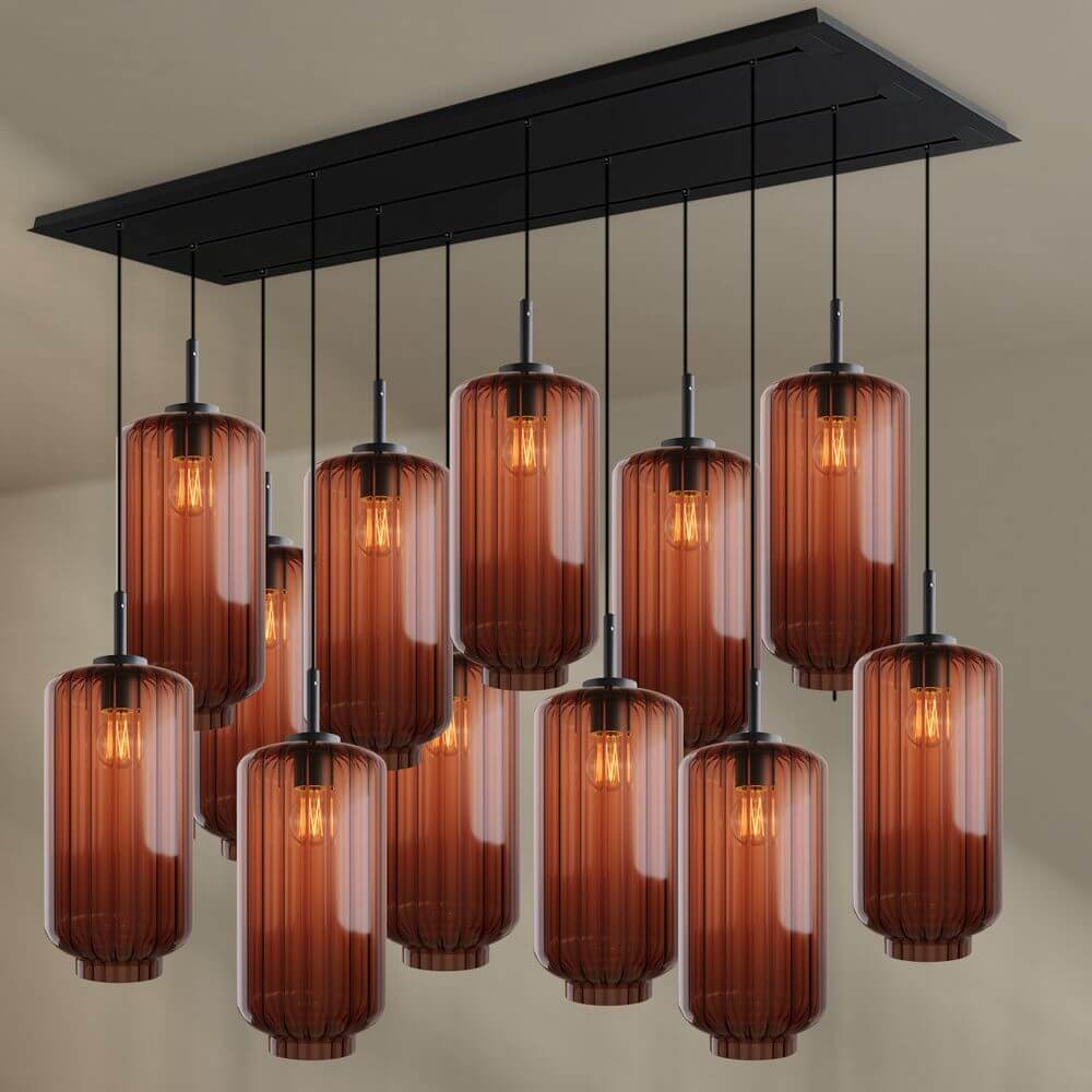 s.luce Velo 12-flammige Esstischleuchte mit edelstahl und Glas, stilvolles Design für modernes Esszimmer.