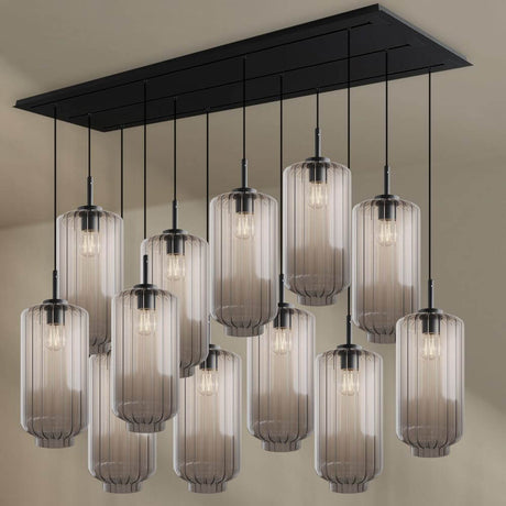 s.luce Velo Esszimmerleuchte 12-flammig 200cm 3-reihig Ø 18cm in stilvollem Design mit schönen Glaskörpern.