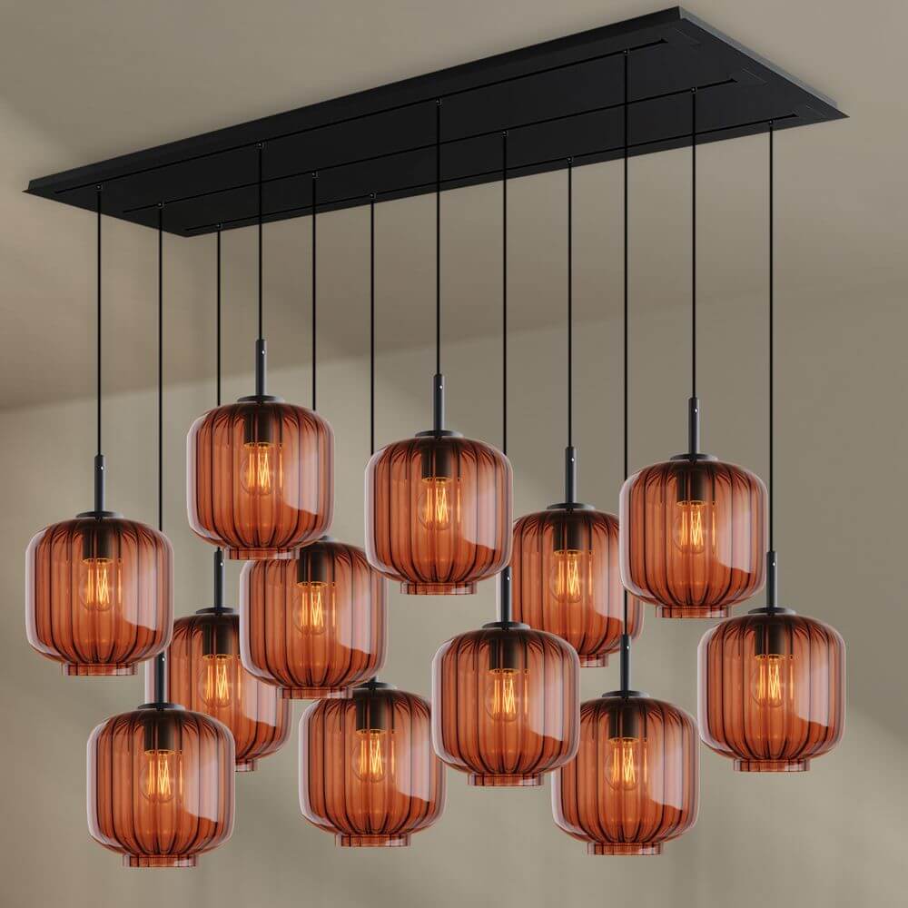 s.luce Velo Esstischlampe 12-flammig 200cm 3-reihig Ø 20cm mit stilvollen Pendelleuchten aus glas