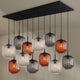 s.luce Velo Esstischlampe 12-flammig 200cm 3-reihig Ø 20cm mit Pendelleuchten aus Glas.