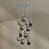 s.luce Velo 12-flammige Galerieleuchte mit eleganten, mundgeblasenen Glas-Pendelleuchten in edlen Farben.