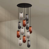 s.luce Velo 12-flammige Galerieleuchte mit mundgeblasenen Glaspendelleuchten in edlen Farben.