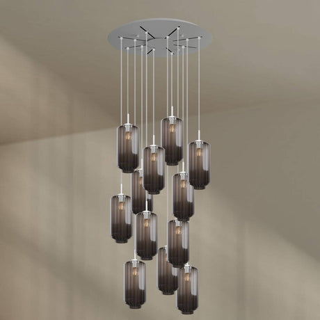 s.luce Velo Galerieleuchte 12-flammig Ø 80cm Baldachin Ø 18cm mit eleganten Pendelleuchten in edlen Farben.