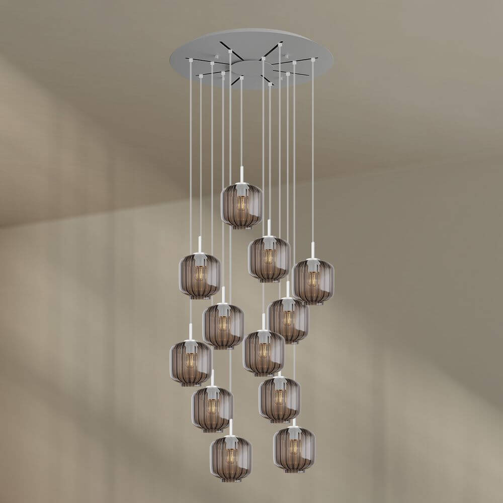 s.luce Velo 12-flammige Galerieleuchte mit eleganten Pendelleuchten in edlen Farben.