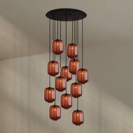 s.luce Velo Galerie-Hängeleuchte 12-flammig Ø 80cm Ø 25cm mit eleganten Pendelleuchten in edlen Farben.