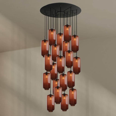 s.luce Velo Galerie-Pendelleuchte 20-flammig Ø 120cm Ø 18cm mit eleganten mundgeblasenen Glas-Pendelleuchten.