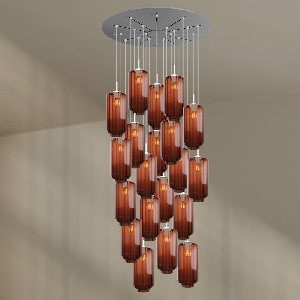 s.luce Velo Galerie-Pendelleuchte 20-flammig Ø 120cm Ø 18cm mit eleganten pendelnden Glasleuchten.