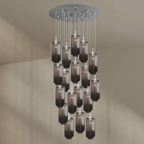 s.luce Velo Galerie-Pendelleuchte 20-flammig Ø 120cm Ø 18cm mit eleganten Glas-Pendelleuchten in edlen Farben.