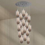 s.luce Velo Galerie-Pendelleuchte mit 20 mundgeblasenen Glaskugeln, Ø 120cm, elegantes Design für große Räume.