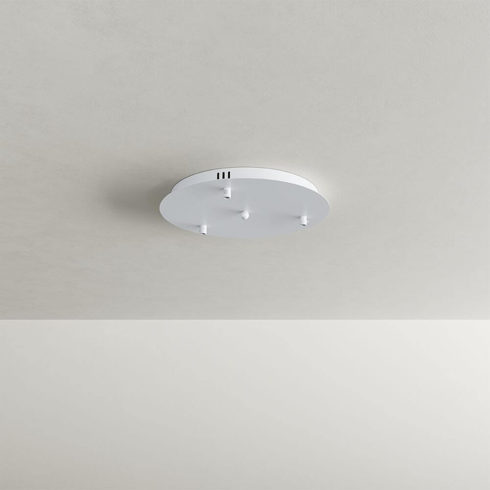 s.luce Velo Baldachin in Weiß, 40 cm Durchmesser für 3-flammige Galerieleuchte, modern und elegant.