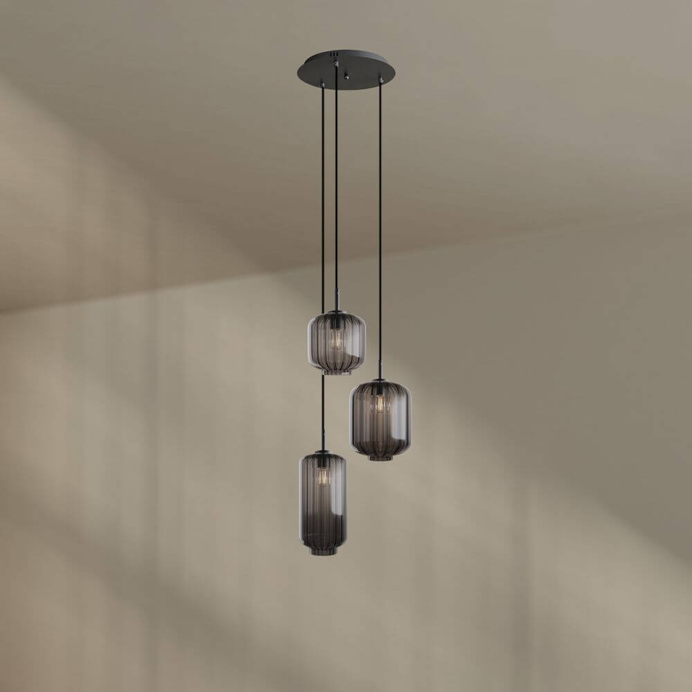 s.luce Velo 3-flammige Galerieleuchte mit mundgeblasenen Glaspendelleuchten und elegantem Baldachin.